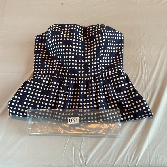 Gap Strapless Navy & White Polka Dot Dress Size 2 Cotton & Linen Blend Knee Leng - Picture 3 of 8